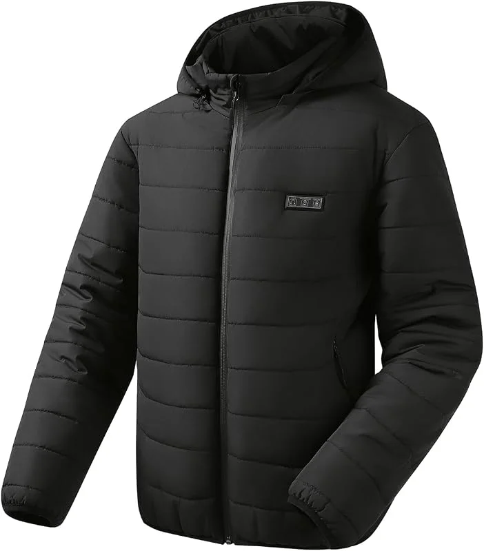 Auxo Giacca riscaldata unisex con batteria da 20000 mAh, cappotto riscaldato impermeabile per donne e uomini con cappuccio staccabile — Abbigliamento riscaldato