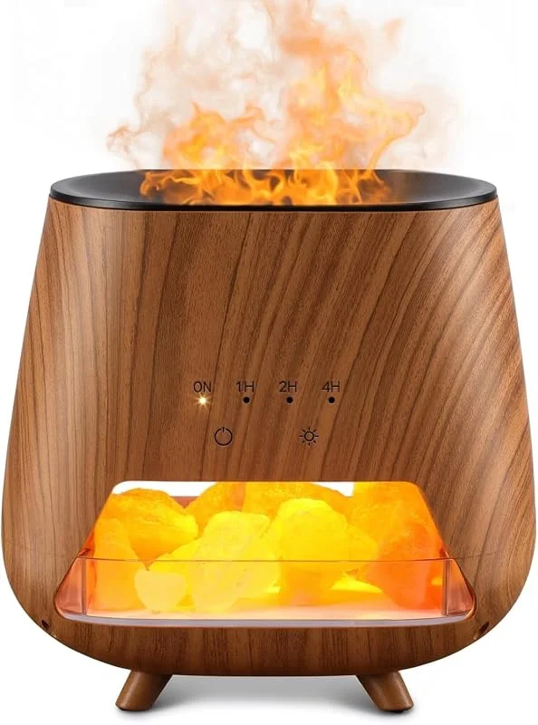 Diffusore di oli essenziali per la casa: diffusore per aromaterapia da 200 ml con sale rosa dell'Himalaya, umidificatore a nebbia fredda con funzione di spegnimento automatico e luce notturna a LED a