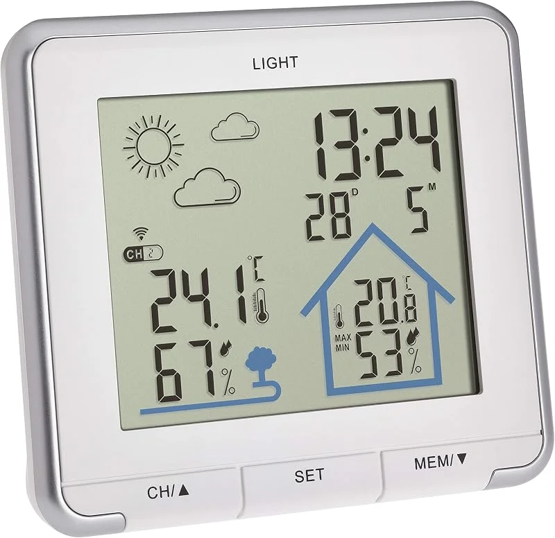 TFA Dostmann stazione meteo con sensore esterno, radiocontrollata Life, 35.1153.02, digitale, con previsioni del tempo, temperatura e umidità interna e esterna, bianca — Umidificatore