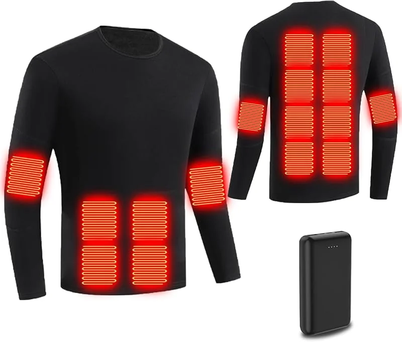 Maglia Riscaldata Uomo Donna, Camicia Biancheria Intima Termica Riscaldato con Batteria 16 Zone, T-Shirt Termica USB a Maniche Lunghe da Sci — Abbigliamento riscaldato