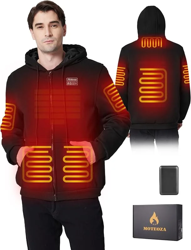 Felpa Riscaldata per Uomo, Giacca Riscaldata con Batteria da 12000mah, Giacca Riscaldato, 3 Temperatura di Riscaldamento & 6 Area di Riscaldamento — Abbigliamento riscaldato
