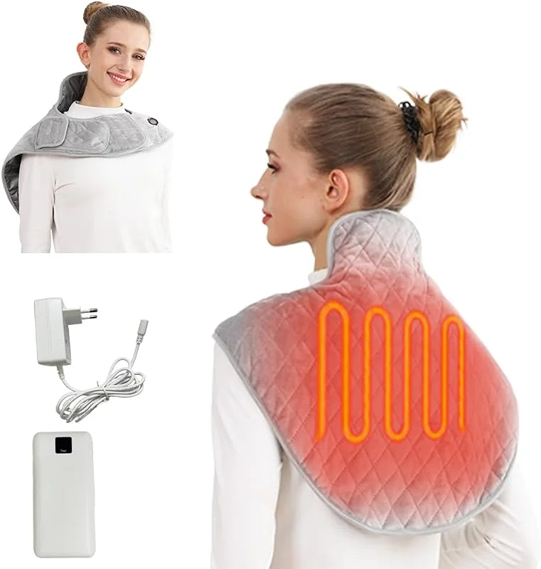 Termoforo Cervicale e Spalle Wireless, Cuscino Termico Elettrico per Collo e Spalle, Power Bank da 16000 mAh, 3 livelli di calore, Scaldaspalle per Casa, Viaggio, Lavoro — Riscaldamento