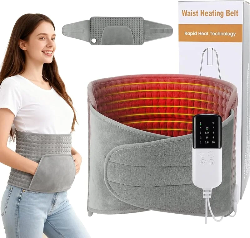 Termoforo Elettrico Lombare, 125 x 30cm con Scaldamani Tasche, Rapido Cuscino Termico Elettrico 10 Livelli di Temperatura e 4 Impostazioni di Tempo, Spegnimento Automatico per Schiena, Collo — Riscaldamento