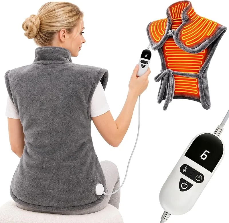 Termoforo Elettrico per Collo e Spalle, 60x85cm Cuscino Termico Riscaldante con 9 Temperature e 4 Timer, Scaldaschiena in Flanella, Termoforo Cervicale e Spalle Lavabile per Ufficio Casa — Riscaldamento