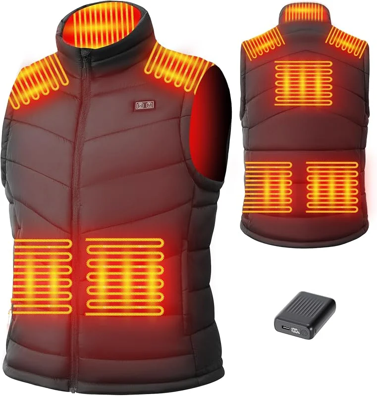 Gilet Riscaldato Uomo con Batteria 7.4V 18400mAh, 8 Zone Calde, Doppio Controllo, Gilet Elettrico Invernale Lavabile per Esterni — Abbigliamento riscaldato