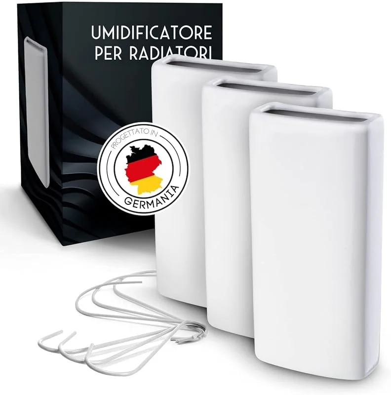 FALKENWERK Umidificatore Termosifoni per Radiatori in Ceramica [3 pezzi] – Umidificatore Sostenibile [adatto per tutti i riscaldamenti] Bianco