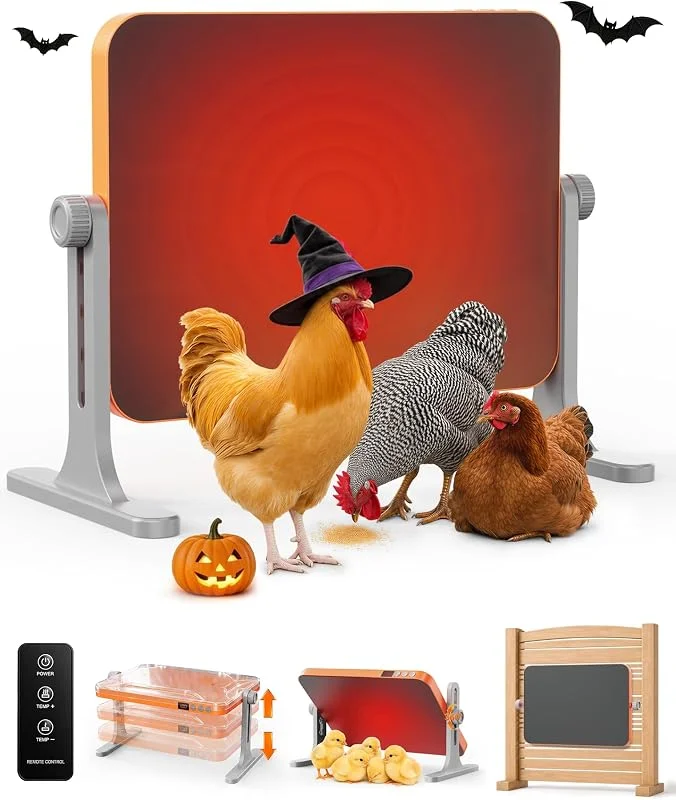 HOPOCO Riscaldatore per pollaio regolabile multi-angolo, 200 W, termostato intelligente, riscaldatore radiante compatibile con timer, pannello di riscaldamento sicuro per animali domestici e pollame