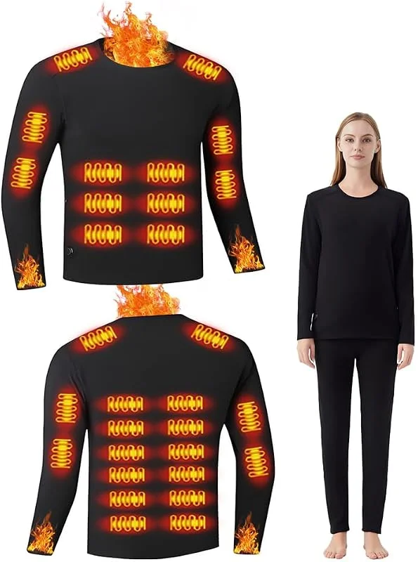 Biancheria intima unisex riscaldata, Zona 26 Top termico riscaldato, pantaloni con 16 zone, Interfaccia di alimentazione USB, DC, 3 impostazioni di temperatura, adatta per campeggio ed escursionismo — Abbigliamento riscaldato