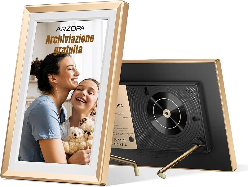 ARZOPA Cornice Digitale 10, 1'' con Archiviazione Cloud Gratuita e Illimitata Senza Abbonamento, Cornice in Metallo, Schermo Tattile HD, Foto e Video Illimitati, D10 Gold — Umidificatore