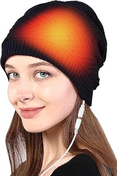 Berretto beanie riscaldato, USB, elettrico, caldo, riscaldato, per donne e uomini, 2-in-1, elettrico, calda beanie, scaldacollo, scaldacollo per sci, escursionismo (senza batteria), Nero — Abbigliamento riscaldato