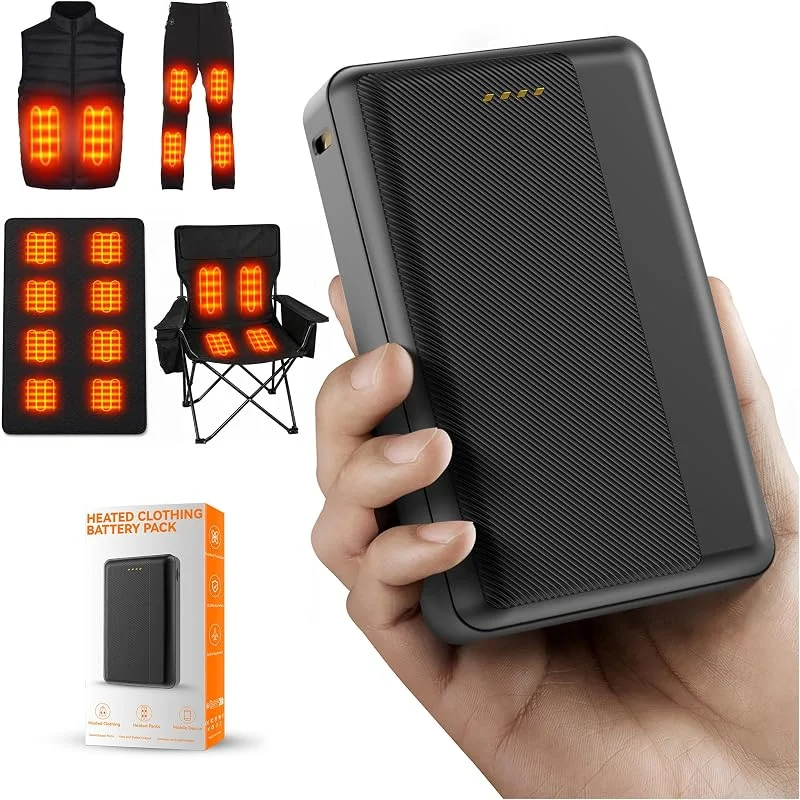 Batteria per gilet riscaldata aggiornata - Uscita USB da 16000 mAh ricaricabile per riscaldare giacche, cappotti, pantaloni, biancheria intima, con accessori di ricarica. — Abbigliamento riscaldato