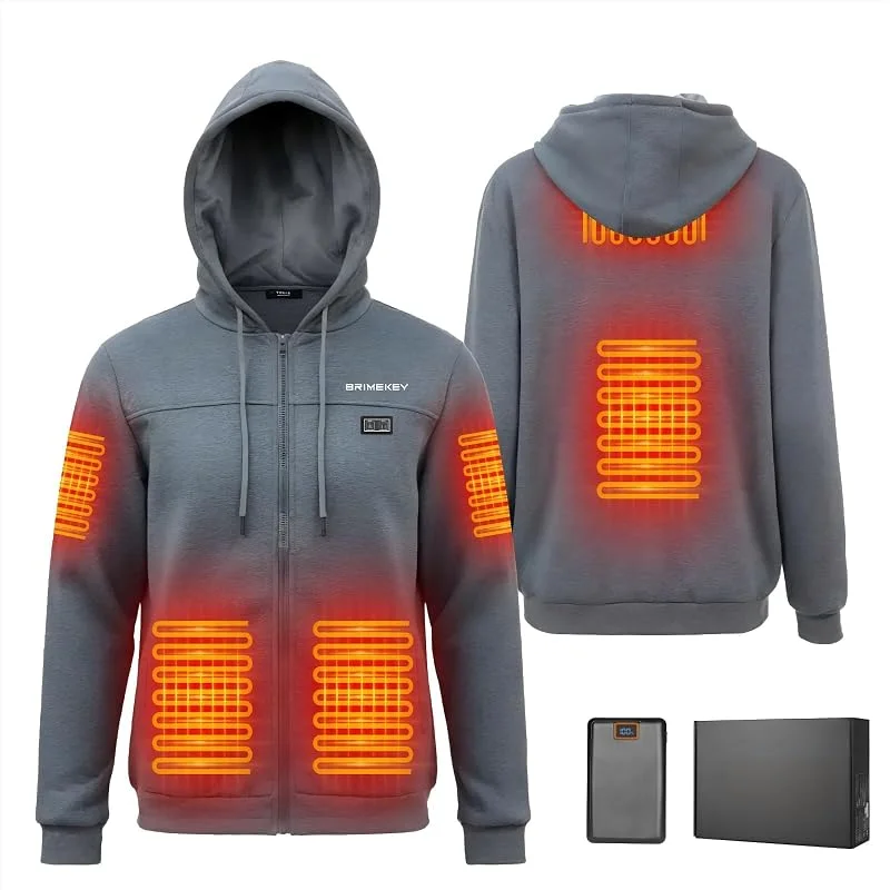 Giacca con Cappuccio Riscaldante con Cerniera e Interno in Pile per Uomo e Donna - Giacca Termica Intelligente 6 Zone, 3 Livelli di Calore - Batteria 7.4V 20000mAh per Outdoor, Campeggio — Abbigliamento riscaldato