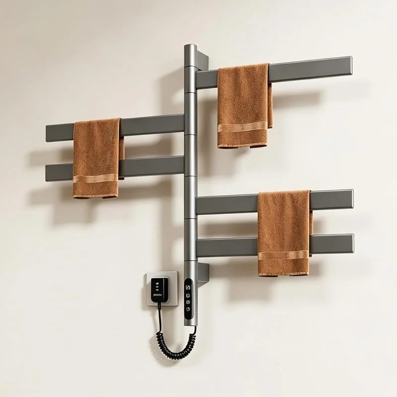 Scaldasalviette Elettrico Bagno Rotazione 180°, Portasciugamani Elettrico Basso Consumo Scaldasalviette Termoarredo Piatto, Scaldasalviette Bagno Elettrico Parete-Gray-A — Riscaldamento