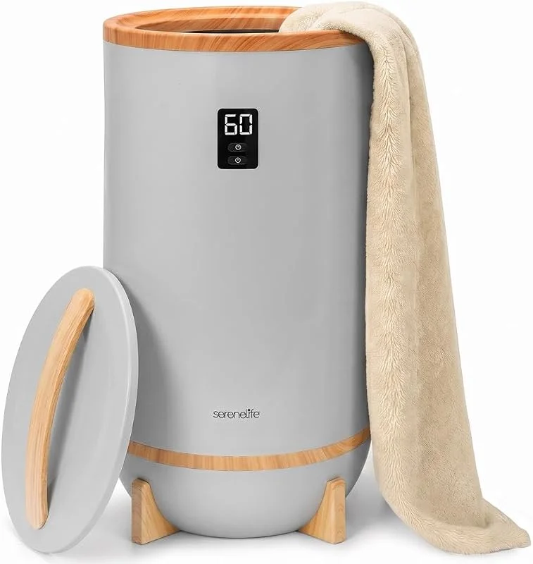 SereneLife Portasciugamani in piedi naturale, scaldasalviette elettrico per 2 asciugamani, a risparmio energetico e portatile, con timer, con protezione da surriscaldamento e spegnimento automatico