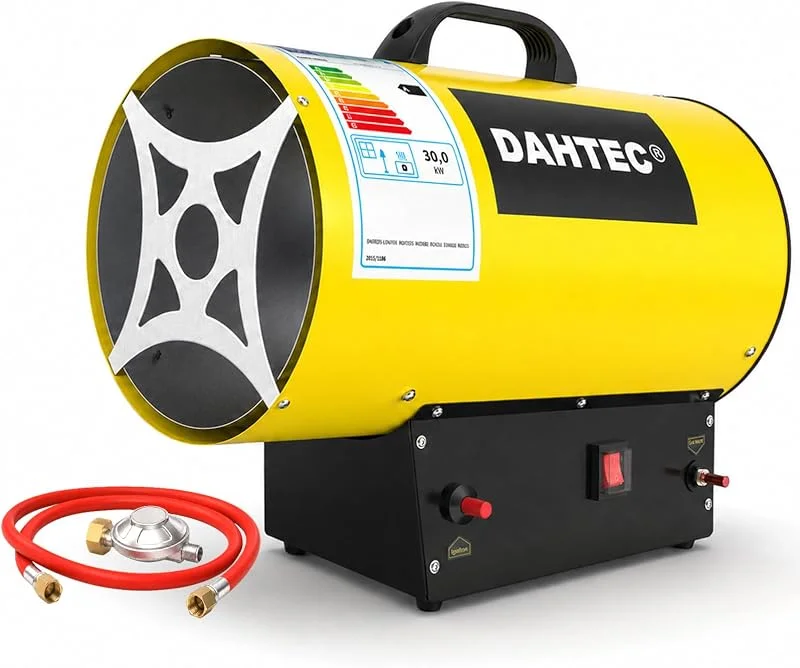 DAHTEC Riscaldatore Mobile a Gas 30 kW - Cannone Termico - Termoventilatore a Gas - Riscaldamento Radiante - Accensione Piezoelettrica - per Cantieri, Officina, Serra