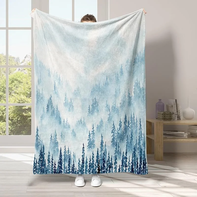 Albero Coperta di Flanella 220x240cm, Acquerello Blanket Morbido Caldo e Confortevole, Modello di Copert con Stampa 3D, Adatto a Tutte le Stagioni — Riscaldamento