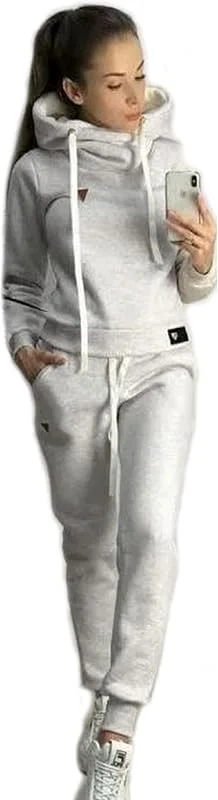 Yutdeng Tuta da Ginnastica Donna Felpe con Cappuccio e Pantaloni 2 Pezzi Invernale Caldo Pullover Tops Lunghi Pigiama Set Casual Jogging Tuta per Tempo Libero Termico Completi Sportivi — Abbigliamento riscaldato