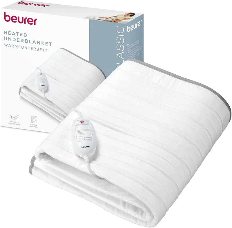 Beurer TS 17 Coprimaterasso Termico, Scaldaletto in Morbido Pile, Antiscivolo con Fissaggio a Elastico, 3 Livelli di Calore, 150 x 80 cm, Interruttore Rimovibile, Lavabile in Lavatrice a 30 °C — Riscaldamento