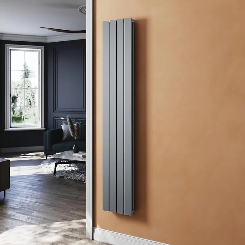 Radiatore piatto, colore antracite, 1800 x 311 mm, radiatore per bagno, design verticale, a doppio strato, con attacco centrale — Riscaldamento