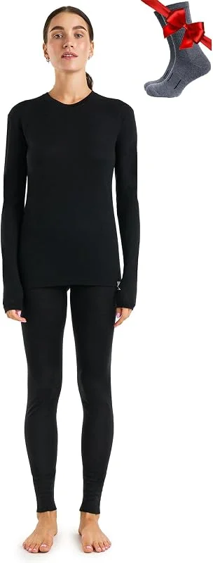 Merino.tech Completo Lana Donna Merinos + Calzini Leggero, Medio, Pesante — Abbigliamento riscaldato