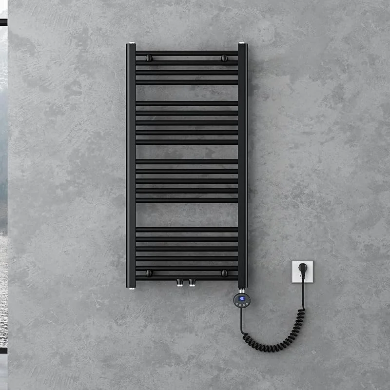 doporro Radiatore Piatto 100x50 cm con Elemento Riscaldante 600W, Scaldasalviette da Bagno Termoarredo in Acciaio, Antracite, Riscaldamento Elettrico o ad Acqua Calda RHE, 600W, Grigio Nero, Bagno