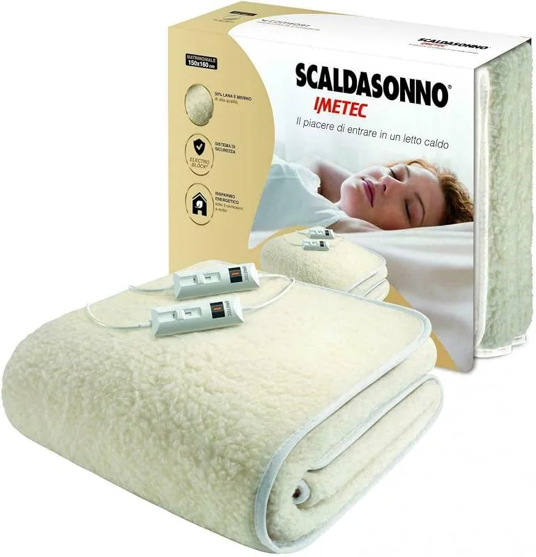 Scaldasonno Matrimoniale Scaldaletto elettrico - 150x160 cm - Lavabile - 100% Lana - Riscaldamento r