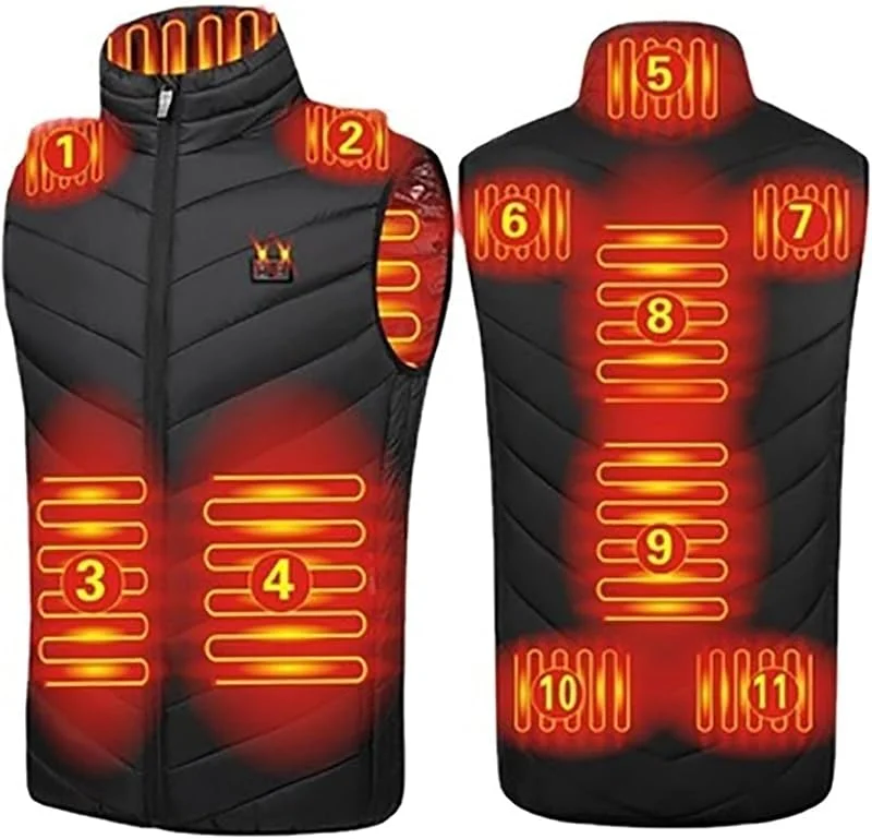 HSOSK Men Heated Gilet for Outdoor: 11 Zone Heated Jacket - Winter USB Heating Body Warmer for Hiking Skiing Camping Hunting Fishing Riding Golf (Battery Pack Not Include) — Abbigliamento riscaldato