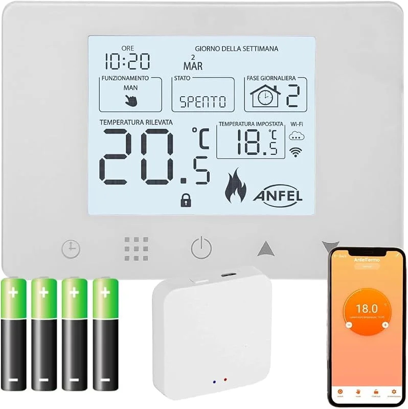 CRONOTERMOSTATO WIFI A BATTERIE PROGRAMMABILE SMARTPHONE APP ALEXA TERMOSTATO CALDAIA DA PARETE O BOX 503 display in ITALIANO con Gateway Zigbee — Riscaldamento