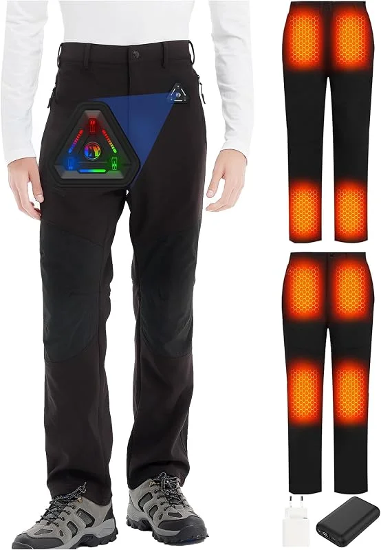 CYCYHEAT Pantaloni riscaldanti unisex con batteria da 7, 4 V 20000 mAh e controllo 4 in 1, pantaloni termici impermeabili con tecnologia di riscaldamento in carbonio migliorata, per sci, escursioni e — Abbigliamento riscaldato