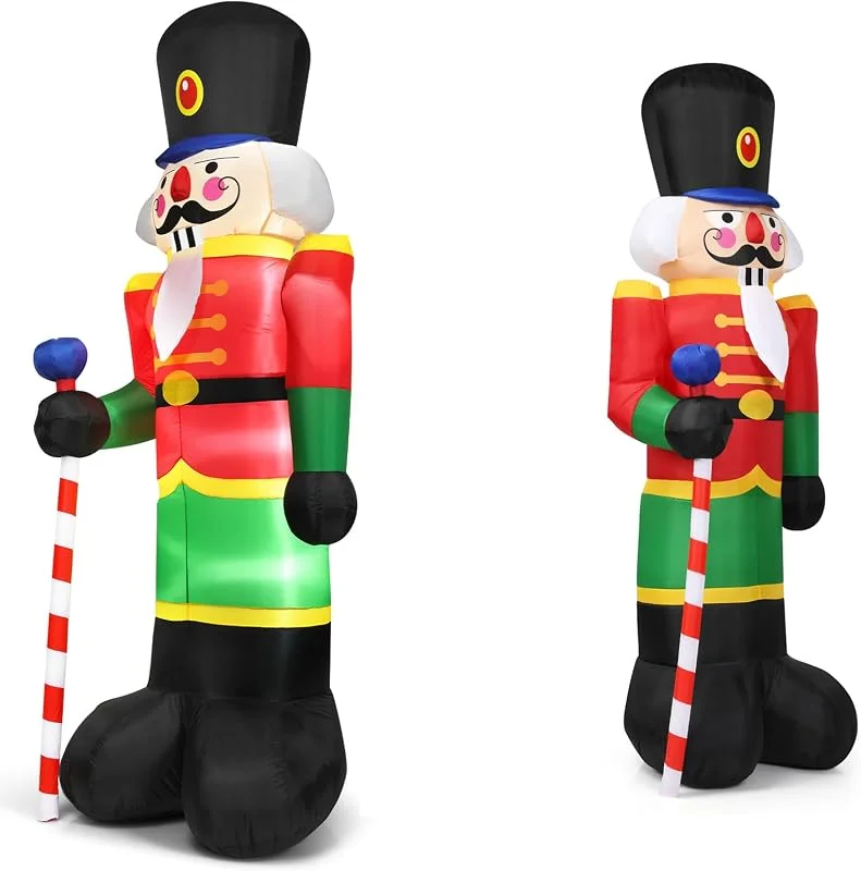 KOMFOTTEU Schiaccianoci gonfiabile, soldato, 240 cm, classica decorazione natalizia con 3 luci integrate, statuetta natalizia gonfiabile con ventola, schiaccianoci di Natale, per interni ed esterni — Abbigliamento riscaldato