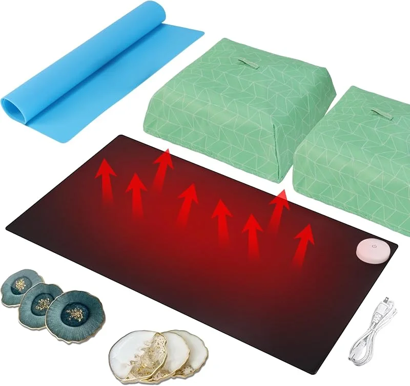 Yofuly - Grande tappetino riscaldante in resina, con timer e copertura, tappetino in silicone da 60 x 40 cm per risultati perfetti in resina, asciugatura automatica per 4 ore per resina epossidica fai — Riscaldamento