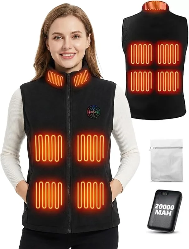 Trongle Gilet riscaldabile da donna, gilet riscaldabile, da donna, con power bank da 20.000 mAh, gilet riscaldabile foderato in pile, con 3 livelli di calore e 9 zone di riscaldamento, gilet — Abbigliamento riscaldato