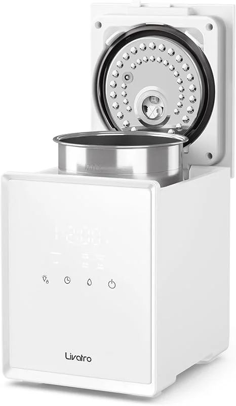 Livatro Umidificatore Ambiente Top Fill, 3L Umidificatore a Vapore Caldo in Acciaio Inox, Riduce del 99, 97% dei Batteri, Timer e Modalità Sonno, per Bambini, Ufficio, Camera da Letto, Salotto