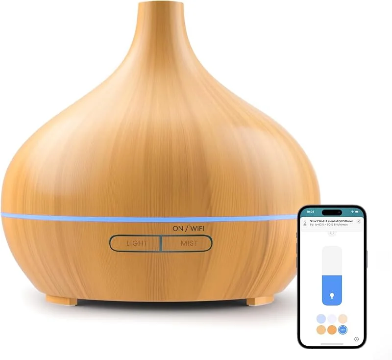Meross Smart Diffusore di Oli Essenziali Mini, 400ML, Funzione di Temporizzazione, Controllo Remoto & Controllo Vocale, Intelligente Umidificatore, Compatibile con Apple Home, Alexa y Google Home