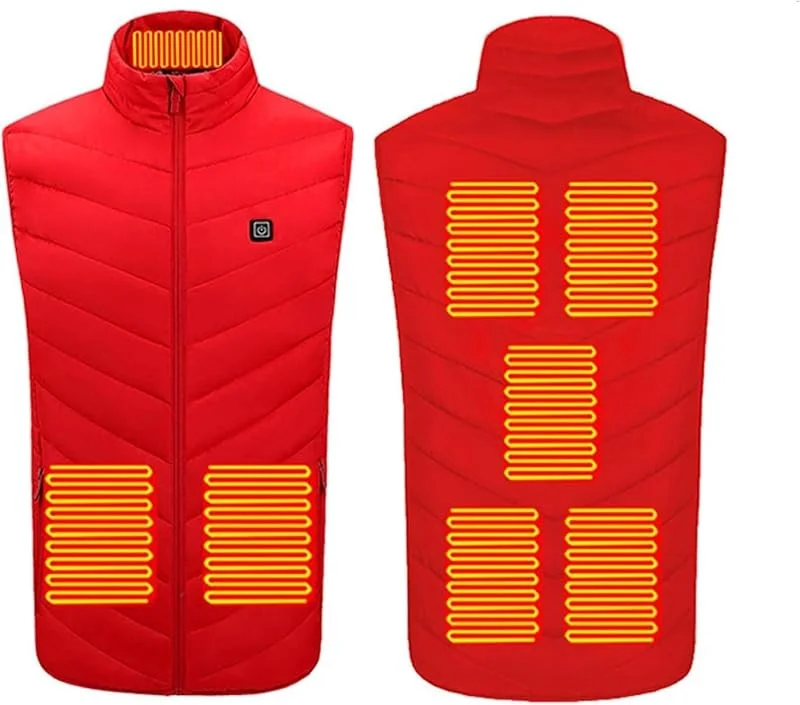 Gilet Termico 8 Zone riscaldate, Abbigliamento da Esterno, Riscaldamento Invernale, Campeggio all'aperto (Senza Batteria)(Rouge, M(50-55kg)) — Abbigliamento riscaldato