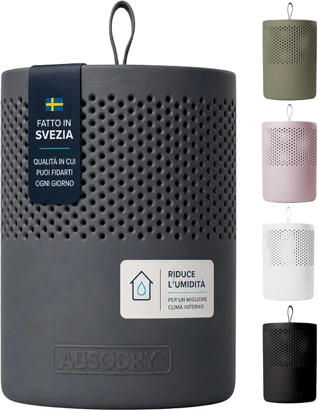 AbsoDry Duo Family - Deumidificatore casa muffa - più qualità dell'aria - Deumidificatore portatile anti muffa - Assorbi umidità armadio e bano – Grigio scuro