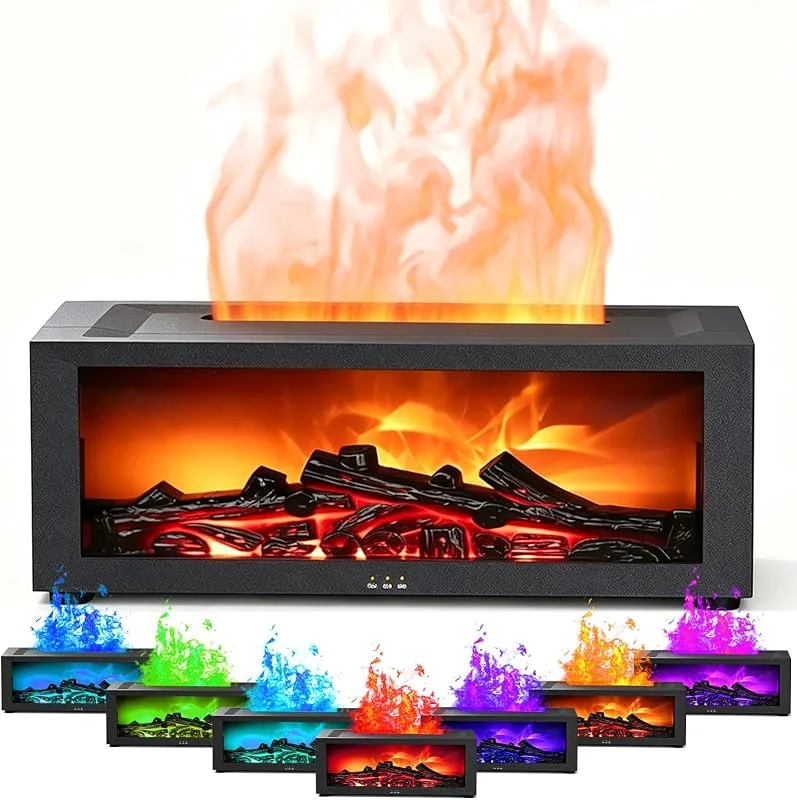 Diffusore di aromi con camino a LED, diffusore di oli essenziali con fiamma a 7 colori, umidificatore con telecomando, diffusore di olio profumato per ambienti – 4 timer e spegnimento