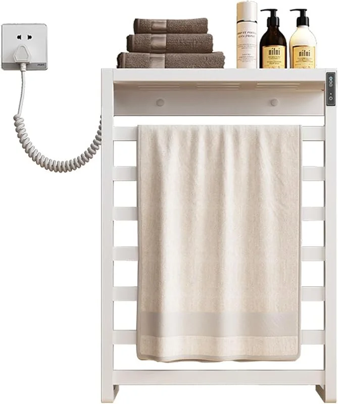 Generico Scaldasalviette Elettrico a Parete, portasciugamani riscaldato in Acciaio Inox con ripiano Superiore, portasciugamani per Bagno con Timer 4, 6, 8 Ore Temperatura costante, Nero, Right Line — Riscaldamento