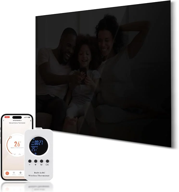 Riscaldamento a infrarossi in vetro 600 W – Riscaldamento a infrarossi a parete fino a 120 gradi Celsius per 10-20 ㎡ – Riscaldamento elettrico intelligente con telecomando e WiFi (Tuya APP