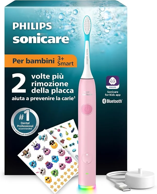 Philips Sonicare for Kids spazzolino elettrico sonico smart - con app, dai 3 anni in su, 2 modalità delicate, timer da 2 minuti con luci e suoni, 2 testine (standard e mini), rosa, HX6600, 11 — Igiene orale