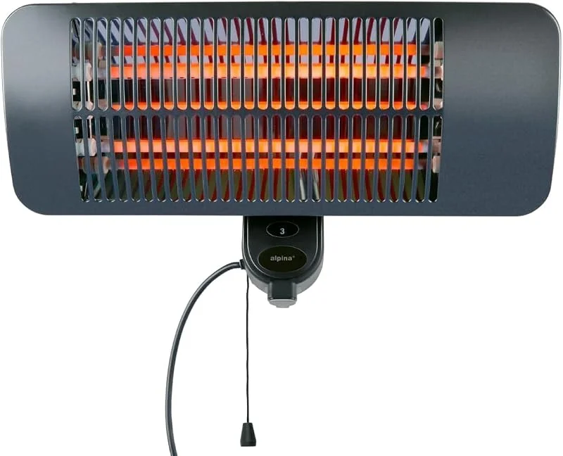 alpina Riscaldamento a infrarossi da appendere, per terrazze, 2000 W, 3 livelli di riscaldamento, protezione dagli spruzzi d'acqua, IP34, con lampada a infrarossi, riscaldamento per terrazze