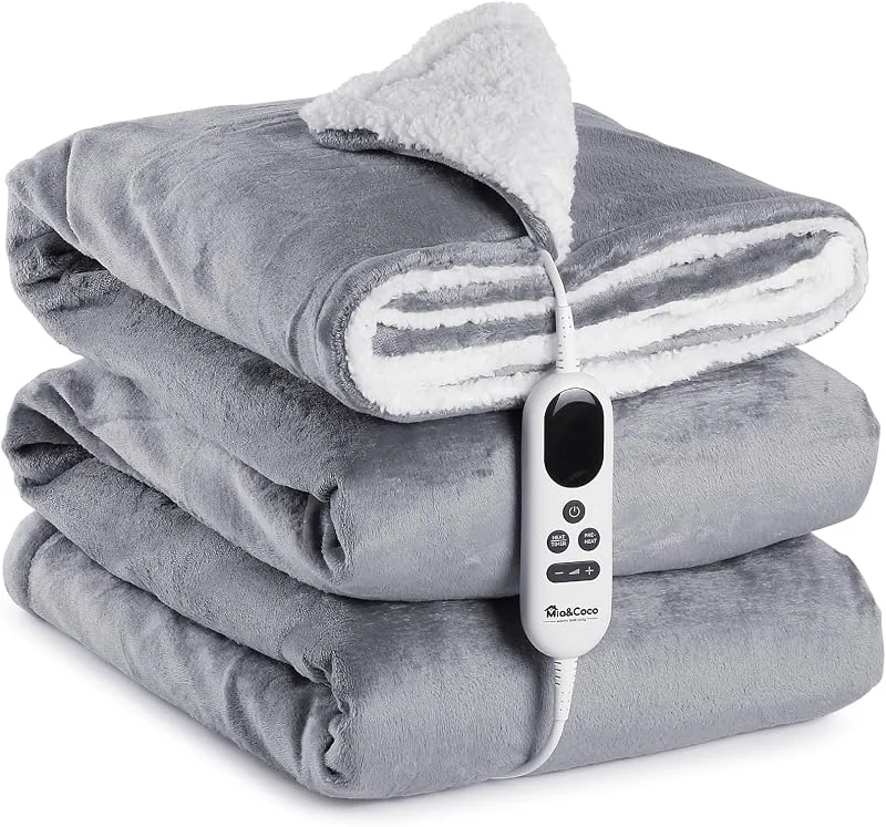 Coperta riscaldata plaid piumino elettrico 180 x 130 cm, flanella Sherpa, 10 livelli di temperatura, 1-9 ore di spegnimento automatico, display digitale, lavabile in lavatrice, certificato ETL — Riscaldamento