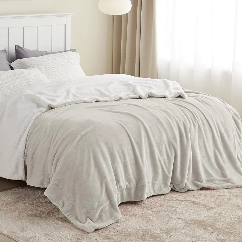 Bedsure Coperta in Pile Sherpa - Plaid, Beige, 220x240 cm — Riscaldamento