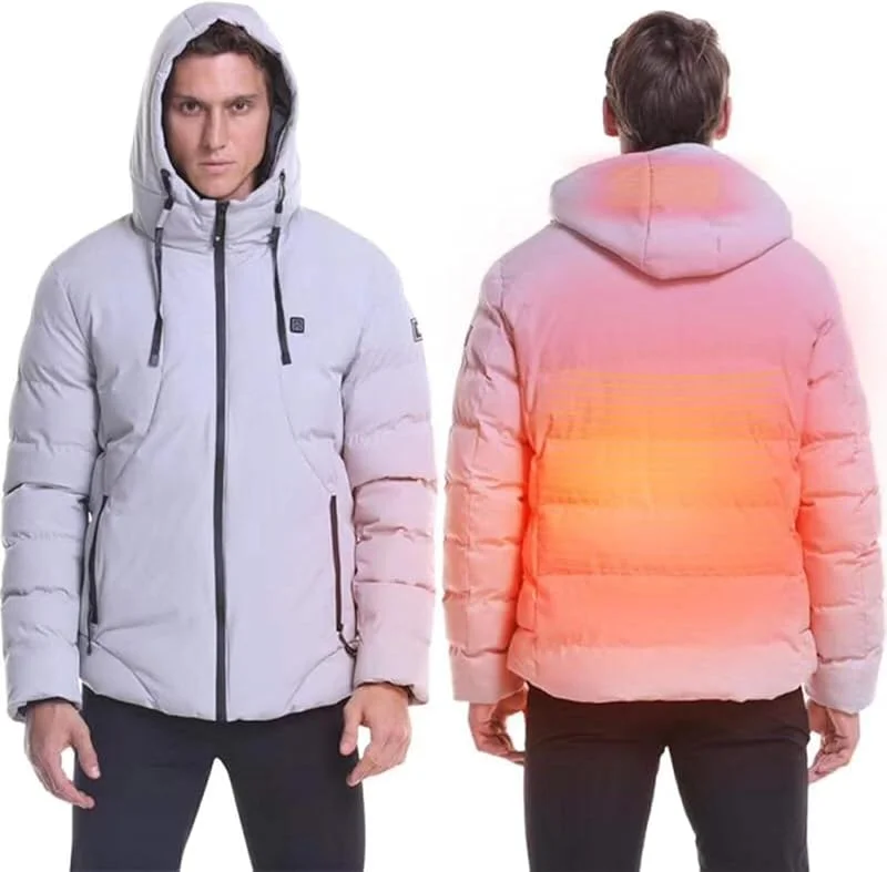 Piumino riscaldato, Gilet, Ricarica USB, Invernale, Caldo, Leggero, Impermeabile, con Cappuccio, Cappotto Imbottito for Esterni(White, 4XL) — Abbigliamento riscaldato