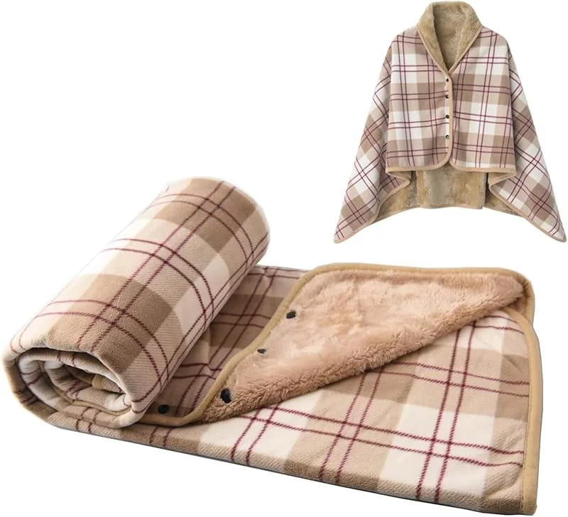 Poncho da Donna Indossabile Mantello Caldo Coperta Calda Invernale con Bottoni Scialle Grande Sciarpa Flanella Maglia Cape Cardigan per Donna Cappotto Poncho Lavorato Mantella Coprispalle — Abbigliamento riscaldato