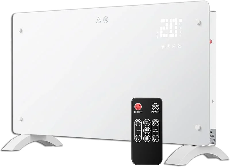 DONYER POWER Riscaldatore a convettore da 2000 W, ultra sottile a parete o autoportante, telecomando con timer 24 ore, vetro ultra bianco — Riscaldamento