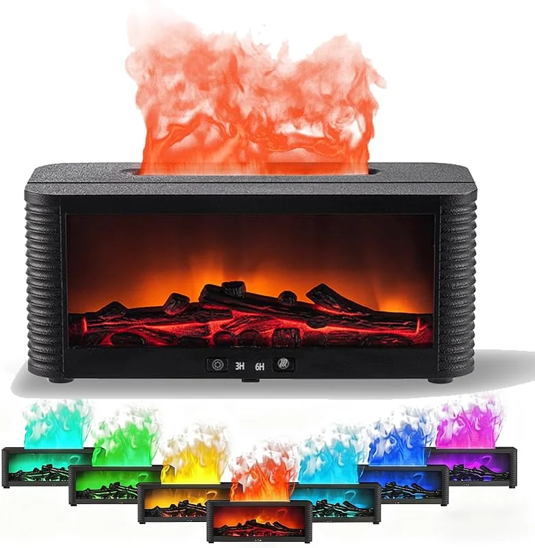 Roserrose Diffusore Di Aromi Con Camino A Led, Camino Da Tavolo Per Interni Con Effetto Fiamma Realistico, 7 Modalità Di Luce E Telecomando, 150 Ml, Umidificatore A Ultrasuoni Per Soggiorno, Camera Da