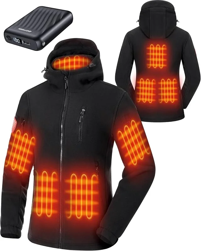 Pile Giacca Riscaldata Donna Con Power Bank 12v 18400mah, 8 Zone Di Riscaldamento Giacca Riscaldamento Elettrico Con 3 Livelli Di Temperatura, Cappotto Invernale con Cappuccio — Abbigliamento riscaldato