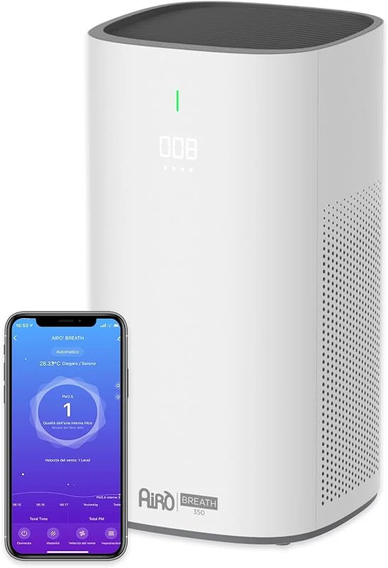 Purificatore d'aria per Allergie e Asma, Filtro HEPA 12, ionizzatore, CADR 350 m³, h, modalità silenziosa (Purifcatore + 1 filtro HEPA) Breath 350 di AERTECNICA — Umidificatore