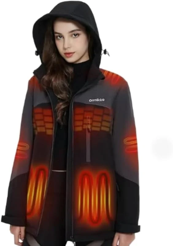 Giacca riscaldata da donna con batteria da 20000 mAh, giacca riscaldata elettrica impermeabile con cappuccio, mantiene al caldo per l'inverno e il lavoro all'aperto, Nero, S — Abbigliamento riscaldato